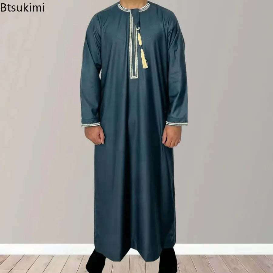 Eid Ramadan Muslim Fashion Abayas for Men Long Sleeve Dress Robes Embroidered Jubba Thobe Dubai Arab Saudi Kaftan Islam Clothing