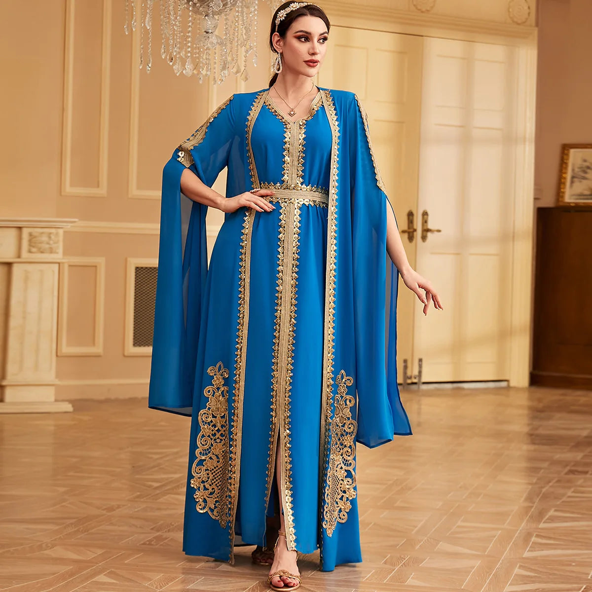 Middle East Arab Muslim New Fashion Women's Embroideried Casual Trendy Loose Elegant 2 Piece Sets Cardigan Coat Dresses Female