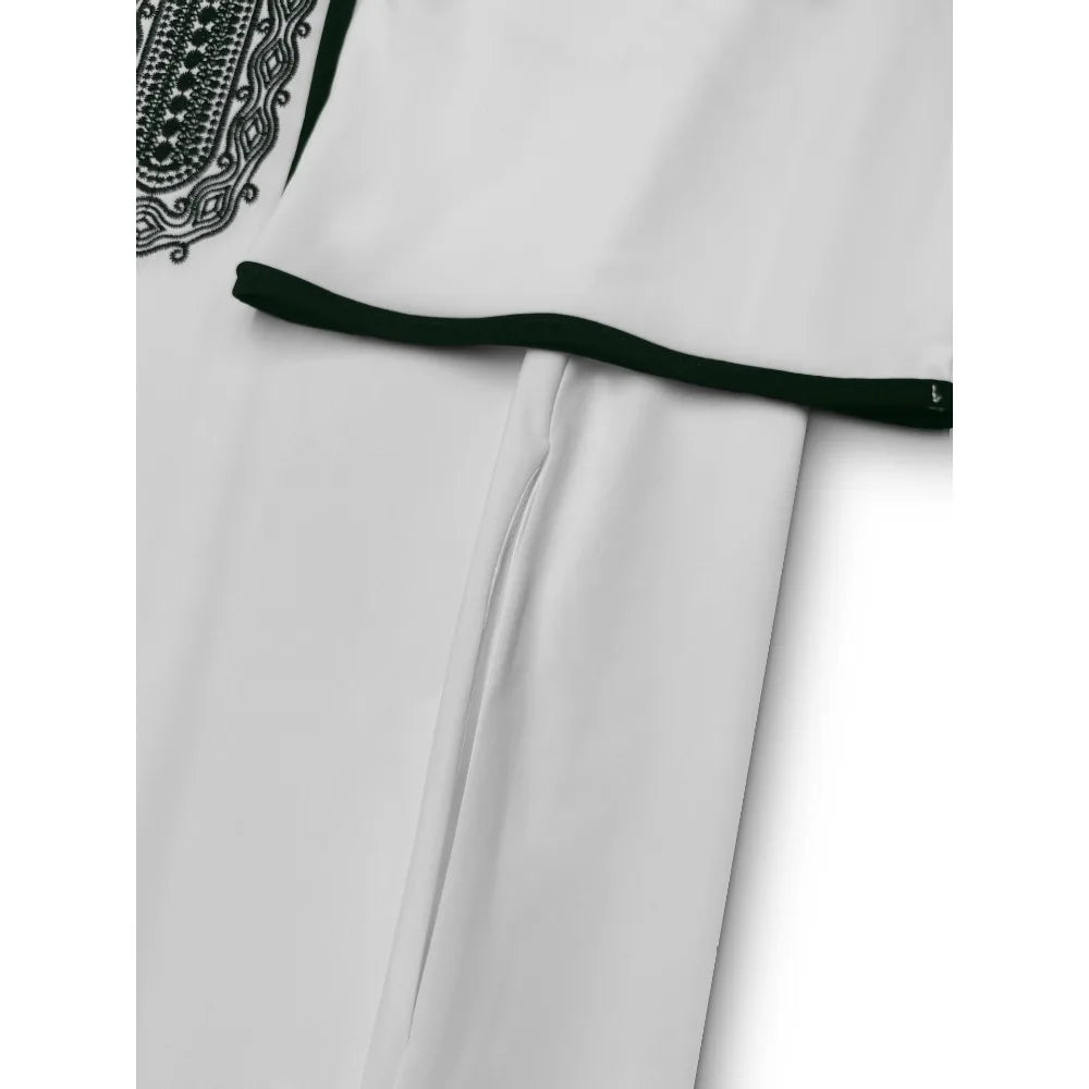 Men's Moroccan Style Thobe - 3/4 Sleeve Arabic Robe with Side Pockets, Ethnic Middle Eastern Loose Fit Muslim Wear