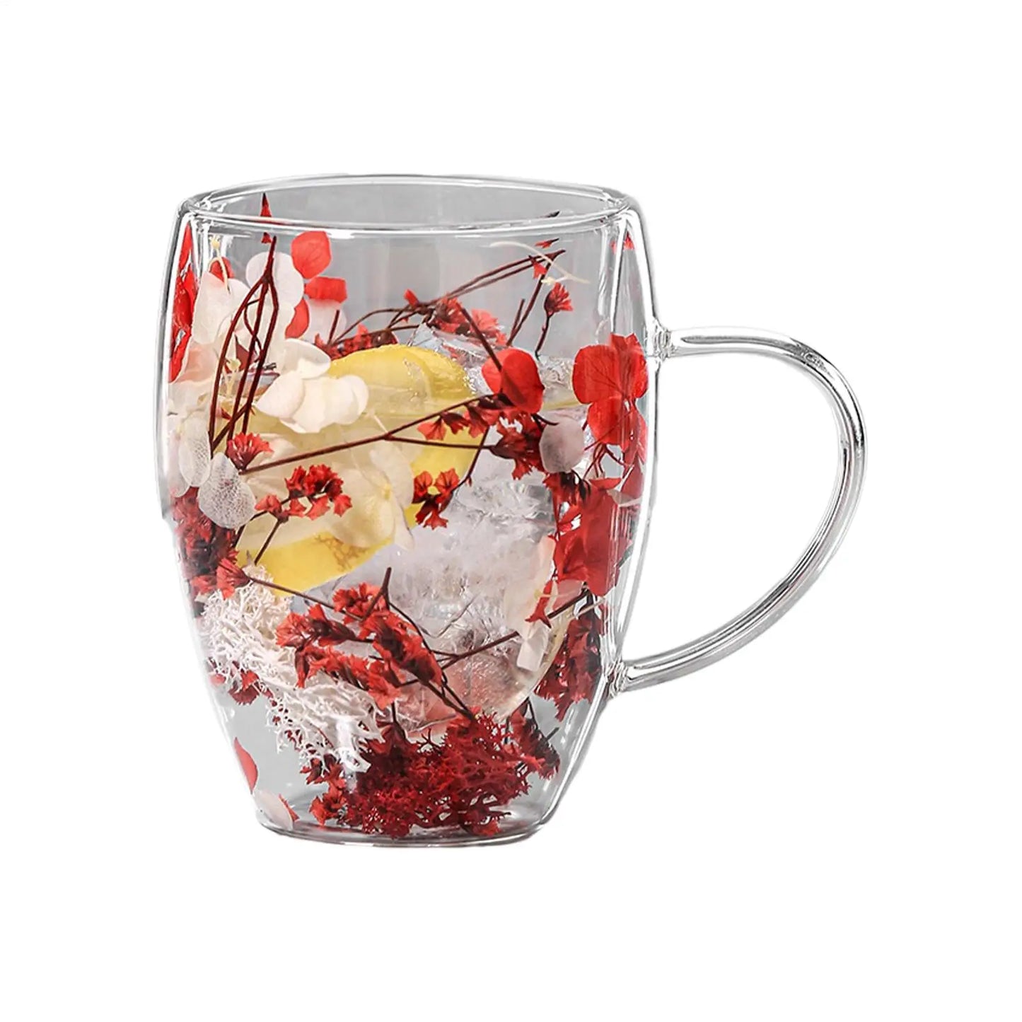 350ml Creative Double Wall Coffee Mug Dried Flower Filler Glass Cup  High Borosilicate Glass Cup Heat Resistant Tea Coffee Mug