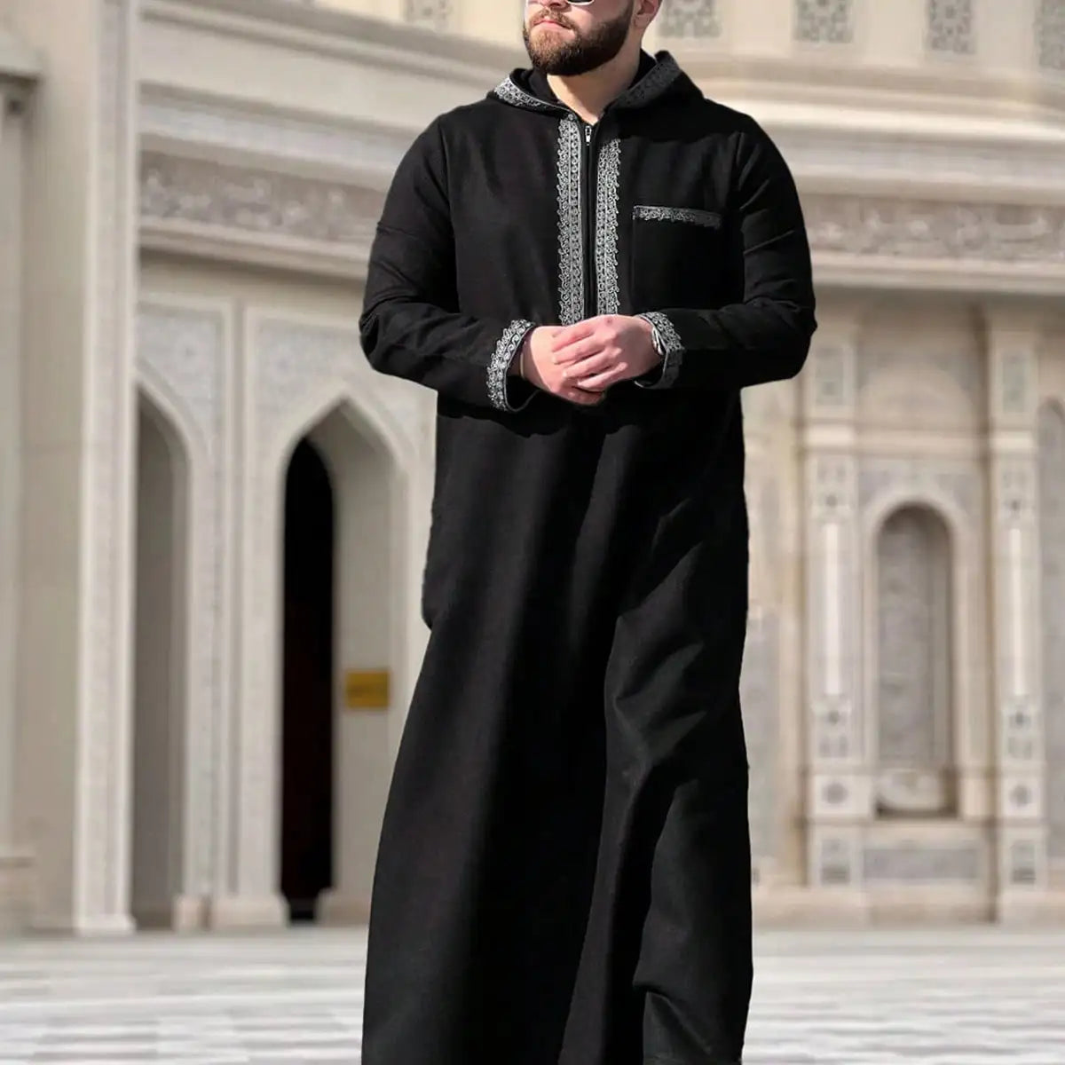 New Moroccan thobe long-sleeved embroidered hood design Muslim man abaya Islamic loose man
