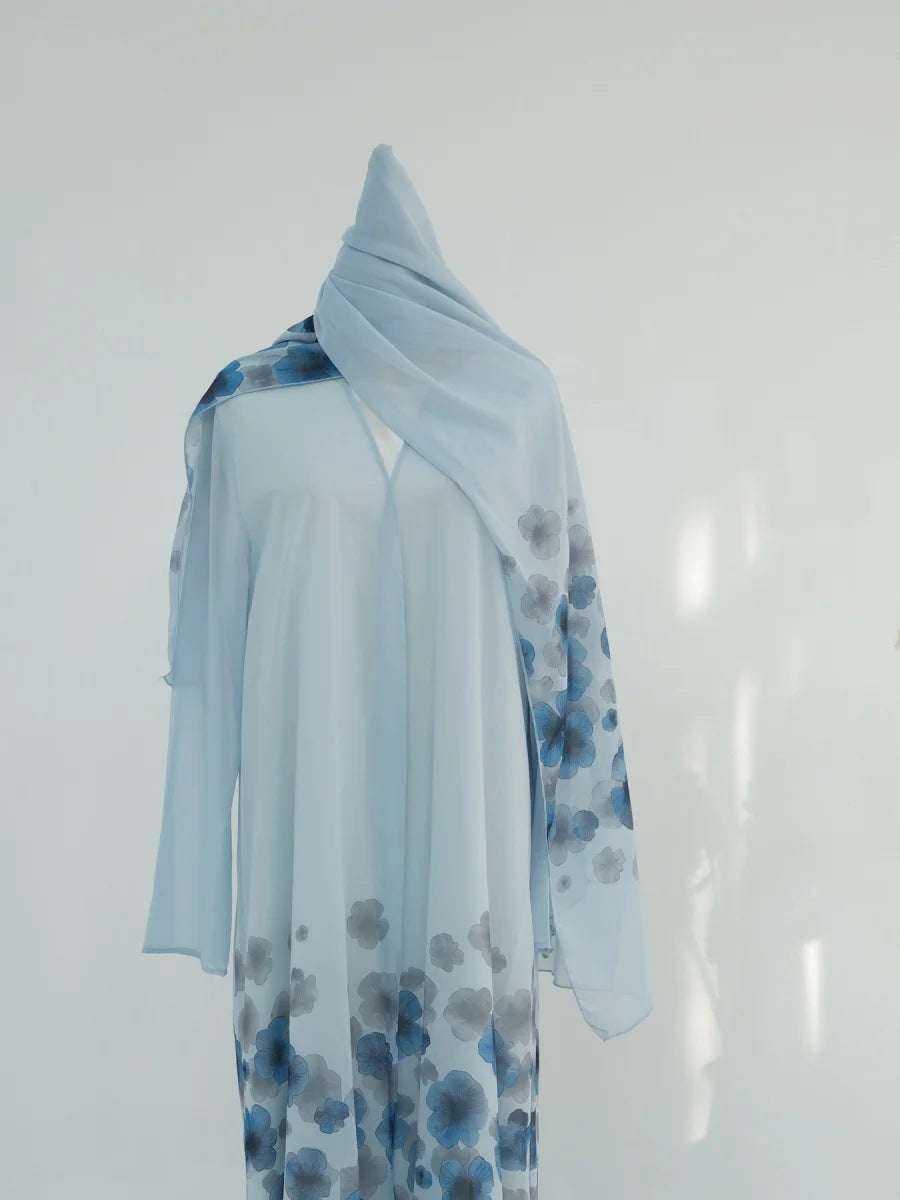 Muslim Women Arabic Dubai Abaya Chiffon Print Kimono Cardigan Long Dress With Hijab Modest Kaftan Robe Femme Islamic Clothing