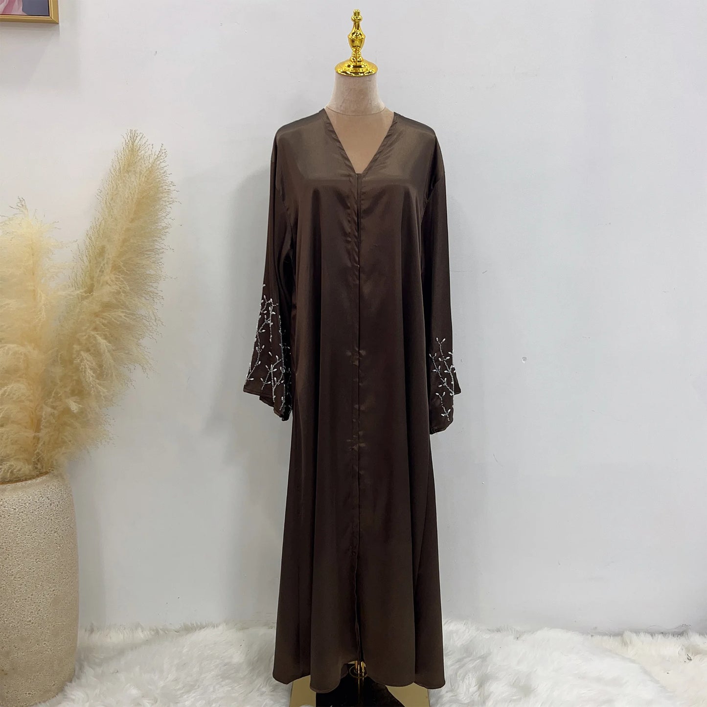 Kimono Abaya Dubai Party Kaftan Solid Beaded Muslim Fashion Hijab Dress Summer Open Abayas for Women Turkey Islam Modest Outfit