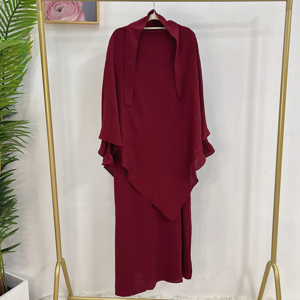 Abaya and Khimar Set Jilbab 2 Piece Ramadan Long Hijab Dress Muslim Prayer Clothes Jilbabs for Women Turkey Islam Dubai Outfit