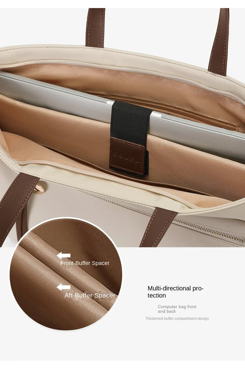GOLF Women's Handbag Elegant Briefcase Tote Woman Business Leather Handle Nylon Lightweight 15 inch Shoulder Bag Multi Pockets