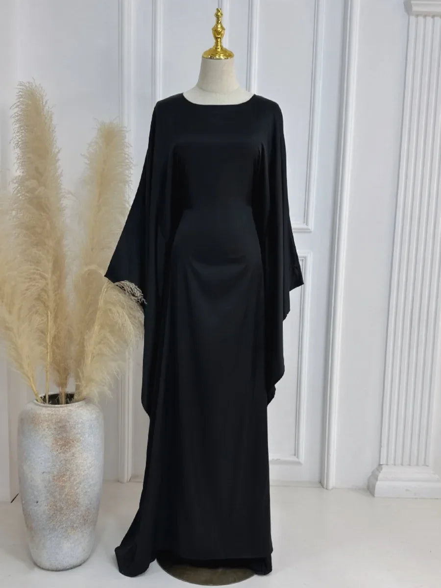 Eid Modest Bat Sleeve Muslim Party Dress for Women Ramadan Abaya Long Dress Kaftan Vestidos Largos Dubai Robe Jalabiya 2024