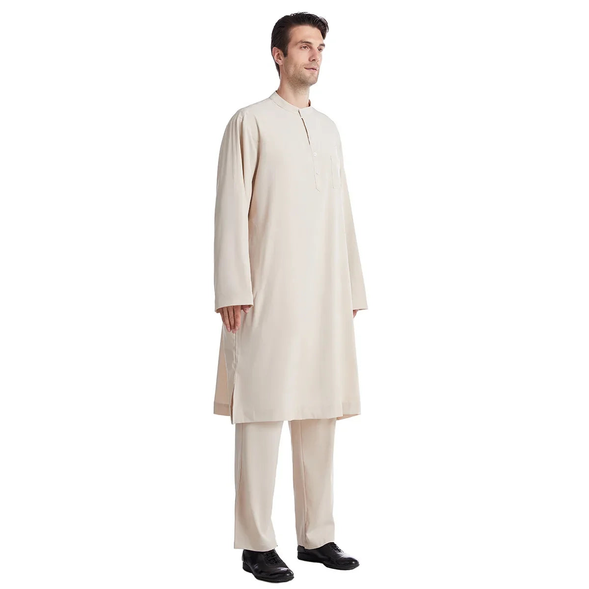 Muslim Men Jubba Thobe 2 Pice Set Top with Pant Mens Abaya Long Islamic Eid 2026 Ramadan Long Robe Saudi Wear Caftan Dubai Arab