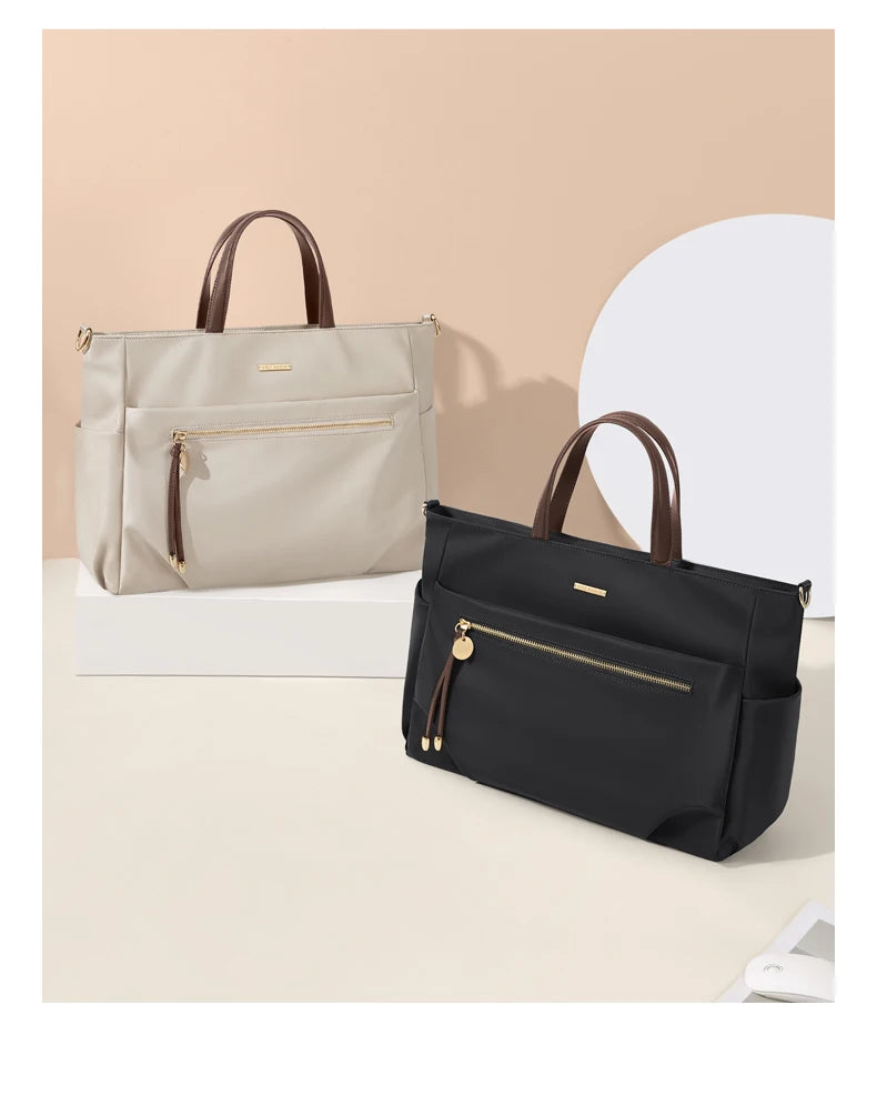 GOLF Women's Handbag Elegant Briefcase Tote Woman Business Leather Handle Nylon Lightweight 15 inch Shoulder Bag Multi Pockets