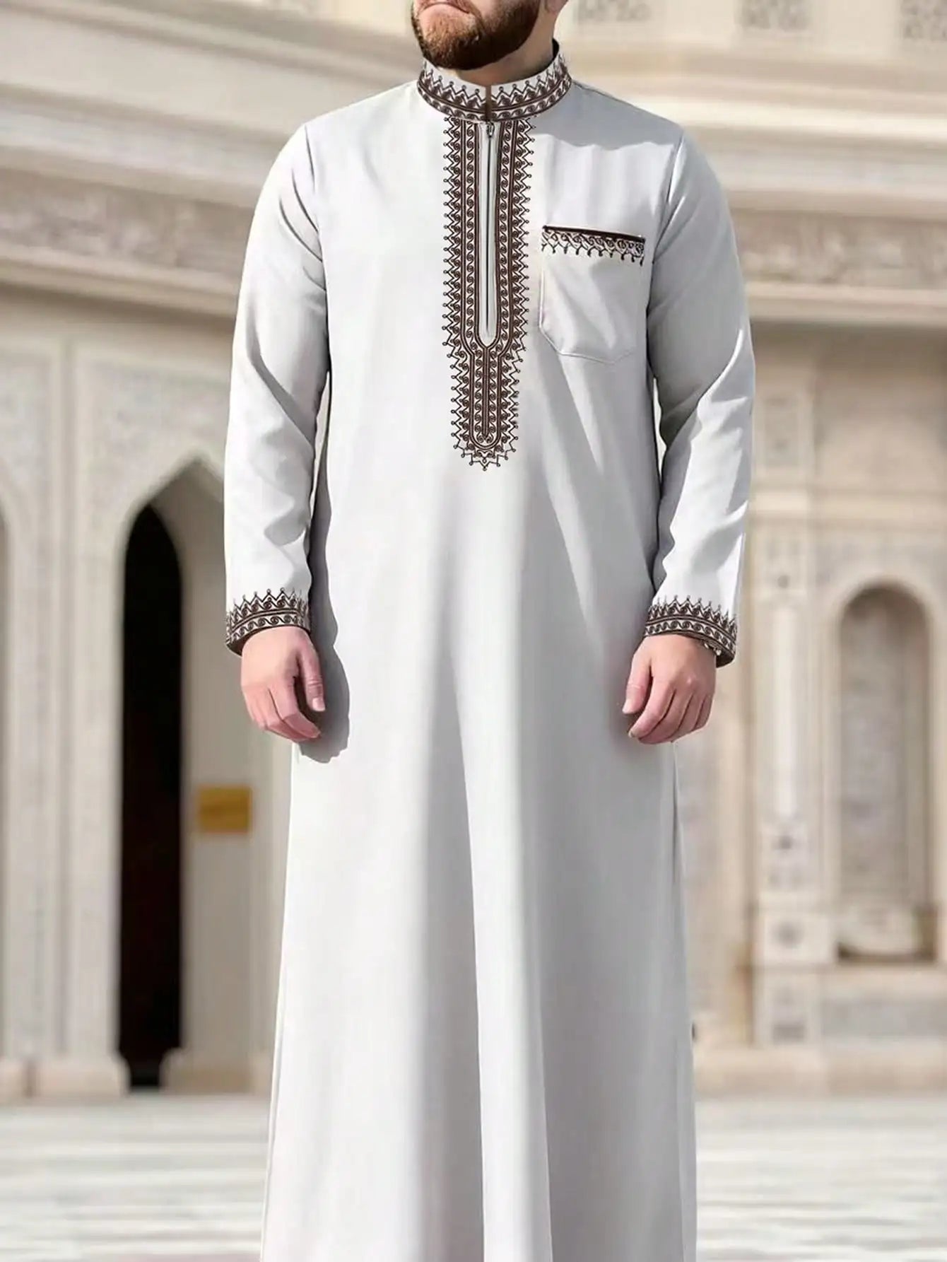 New men's loose hooded robe Luxury embroidered long sleeve Muslim garment robe Juba Sobi Traditional men's robe