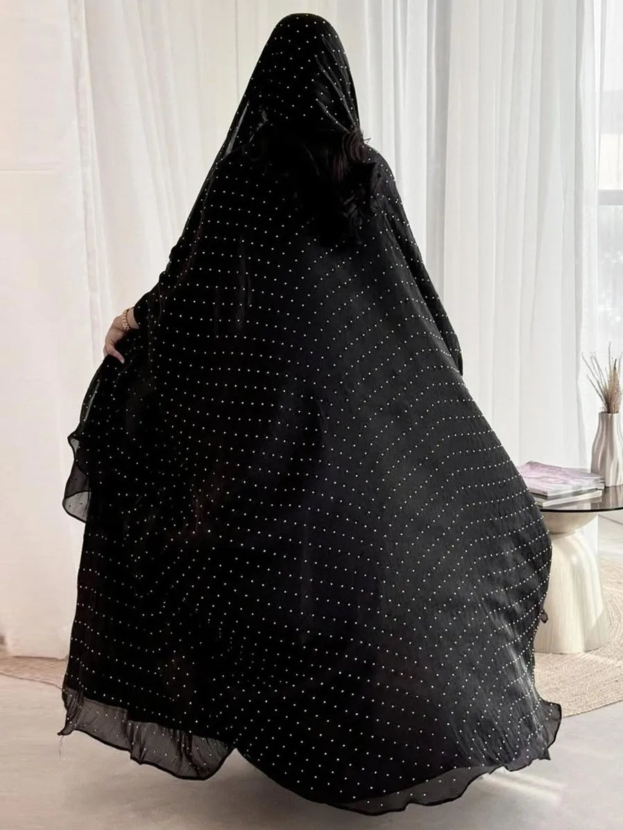 Muslim Women Kaftan Arabic Dubai Hot rhinestone Abaya Modest Ramadan Robe Femme Kimono Cardigan Long Hijab Dress Islam Clothing