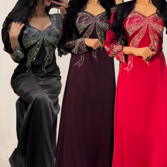 Muslim Long Dress for Women Party Abaya Vestidos Diamonds Ramadan Morocco Dubai 2025 Abayas Kaftan Islam Arab Robe Jalabiya
