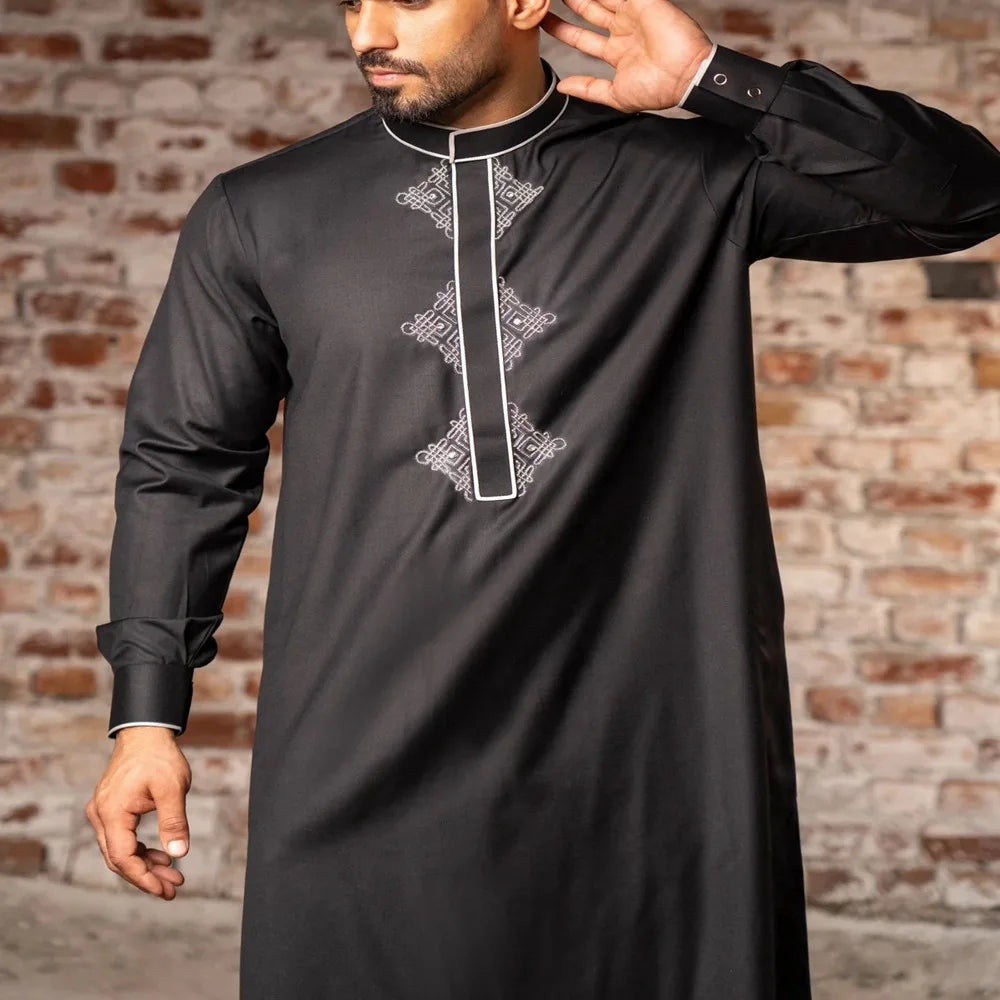 Mid East Islamic Men Clothes Muslim Fashion Abaya Men Embroidered Loose Stand Collar Long Robe Ethnic Style 2026 Man Jubba Thobe