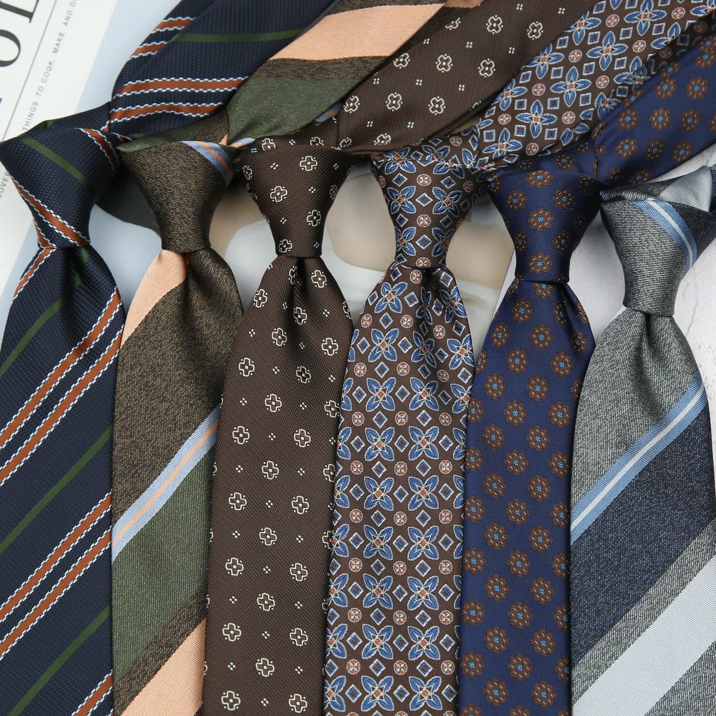 British Italian Style 8CM Formal Ties For Men Business Striped Floral White Brown Neckties Luxury Silk Neck Ties Wedding Cravat