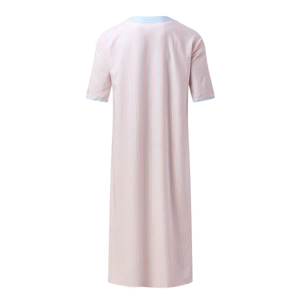 Men's Arabian Thobe - Summer V-Neck Short Sleeve Robe, Loose Fit Muslim Islamic Clothing for Casual Wear