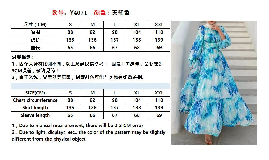 Eid Women Dress Abaya Muslim Boho Tie Dye Print Maxi A-line Ramadan Jalabiya Dubai Long Robe Kaftan Islam Vestidos Largos 2025