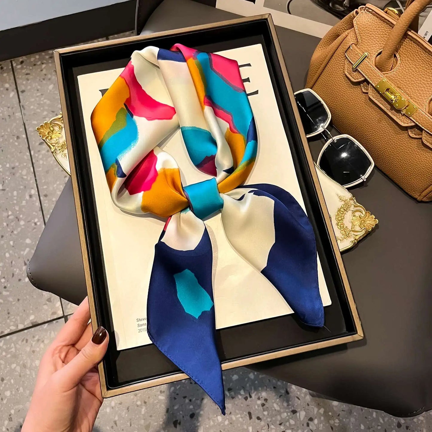 New 70x70cm Square Scarf Women Spring Summer Thin Sun Protection Neck Protection Tie Headband Versatile Scarves Party Gift