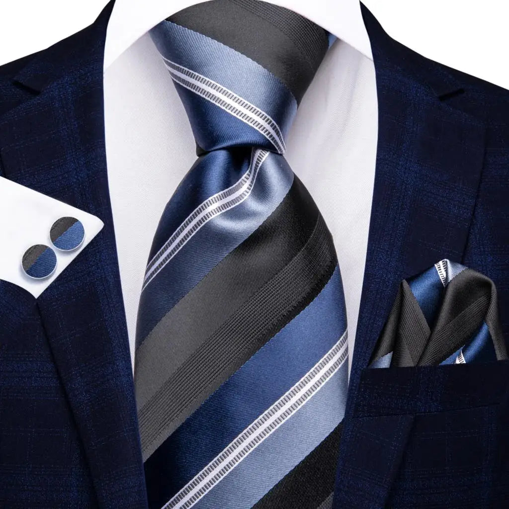 Hi-Tie Blue Business Solid Silk Men's Tie NeckTie 8.5cm Ties for Men Formal Luxury Wedding High Quality Gravata