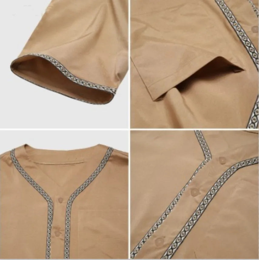 2026 New Men's Muslim Thobe Long Sleeve Button Down Shirt Arabic Islamic Robe Loose Fit Casual Prayer Wear for Ramadan Eid