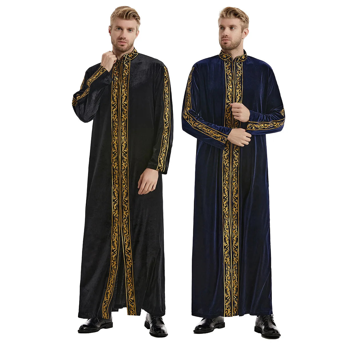 Muslim Men Jubba Thobe Islamic Clothing Velvet Kaftan Thoub Arabic Saudi Robe Dress Jubah Caftan Thawb Ramadan Gown Middle East