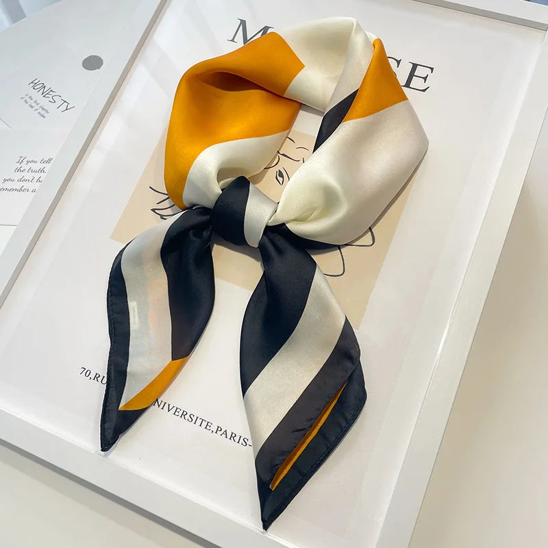 Handkerchiefs Hair Silk Scarf 70*70cm Print Satin Big Square Silk Scarves Shawls For Women Luxury Brand Designer Hijab Headband
