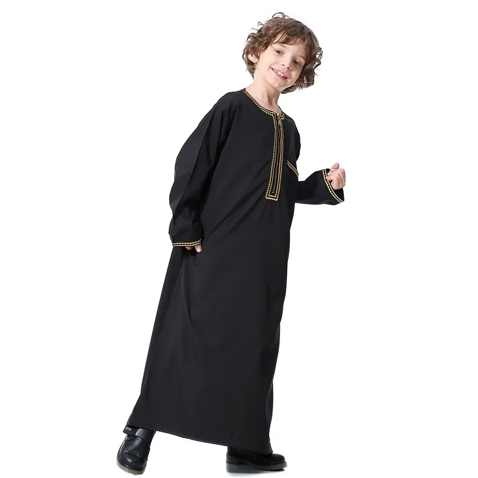 Teenage Boys' Summer Muslim Robe Kids Arab Folk Clothes Boys Solid Color Thobe 5-14 Years National Outfit for Children New