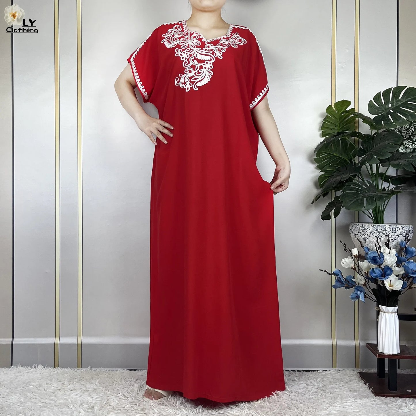 2023 African Abayas For Women Short Sleeve Summer Solid Color Loose Femme Robe Maxi Muslim Elegant Woman Dresses With Turban