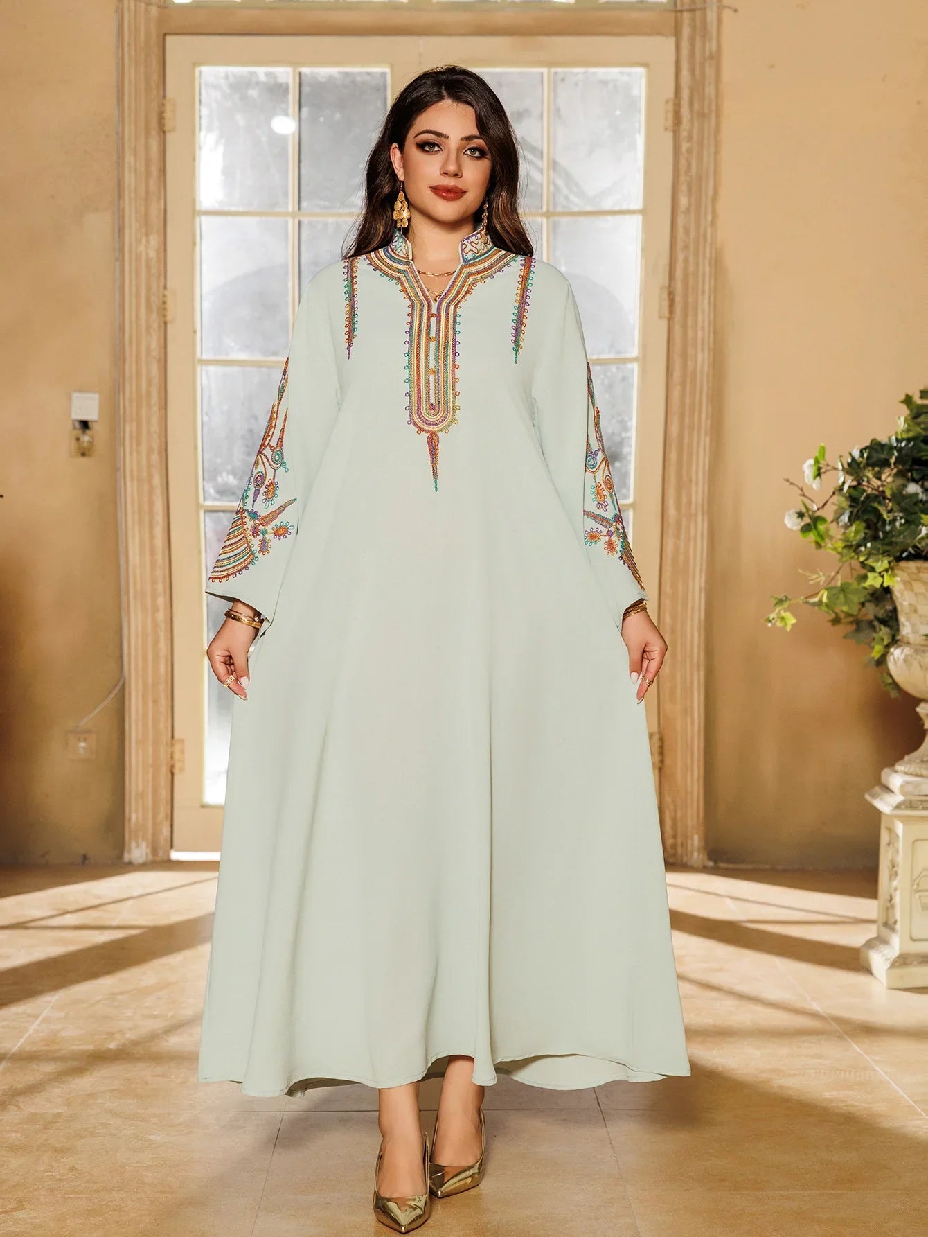 Embroidered Abayas for Women Muslim Evening Eid Party Dress Kaftan Dubai Turkey Robe Arabic Islam Jalabiya Caftan Marocain Femme