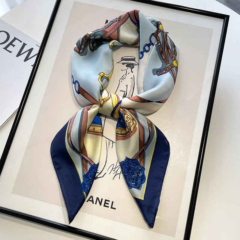 Handkerchiefs Hair Silk Scarf 70*70cm Print Satin Big Square Silk Scarves Shawls For Women Luxury Brand Designer Hijab Headband
