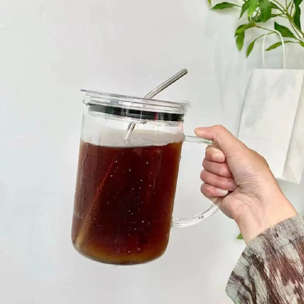 32 Oz Large Capacity Glass with Lid and Straw, Clear Drinking Glasses, Cute Milk Mugs, Coffee Mugs, Yogurt Mugs