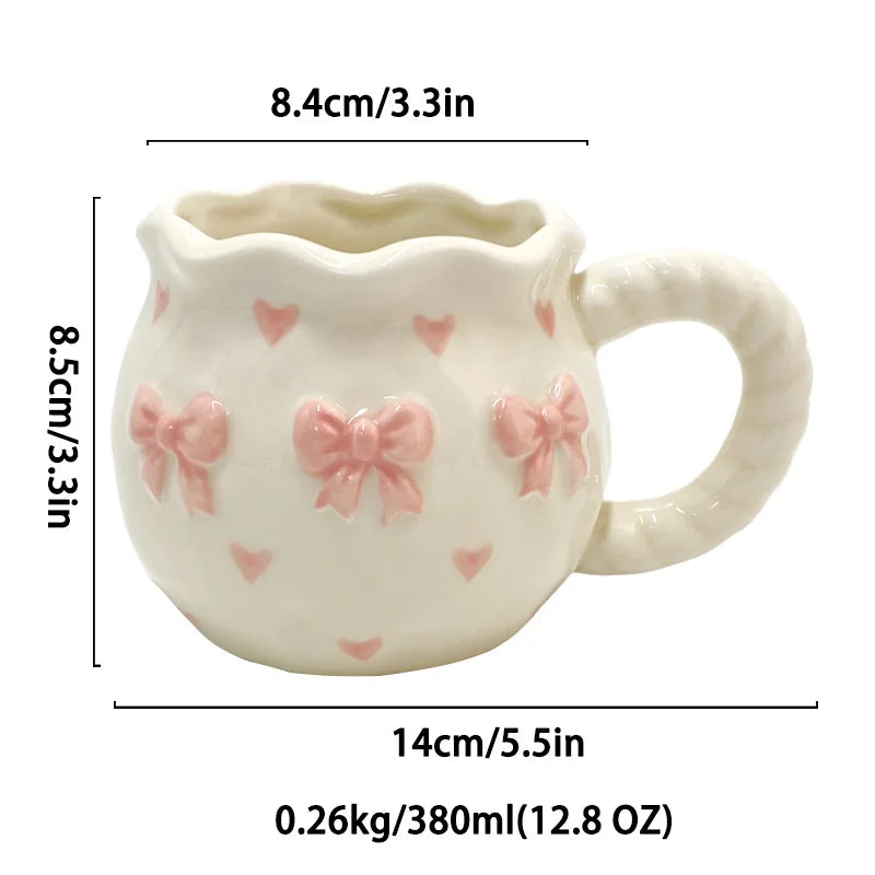 Cute Bow Thickened Ceramic Cup Hand Bow Irregular Mug Cups Coffee Milk Drinks Cup