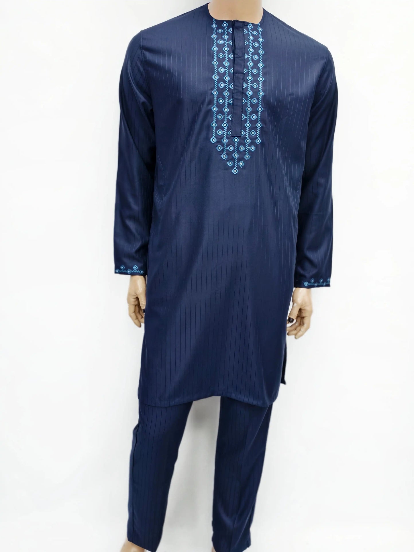 African Muslim Islamic Men's Modern Fashion Prayer Eid Robe Long Sleeve Round Neck Embroidered Arabian Jubba Thobe Clothing
