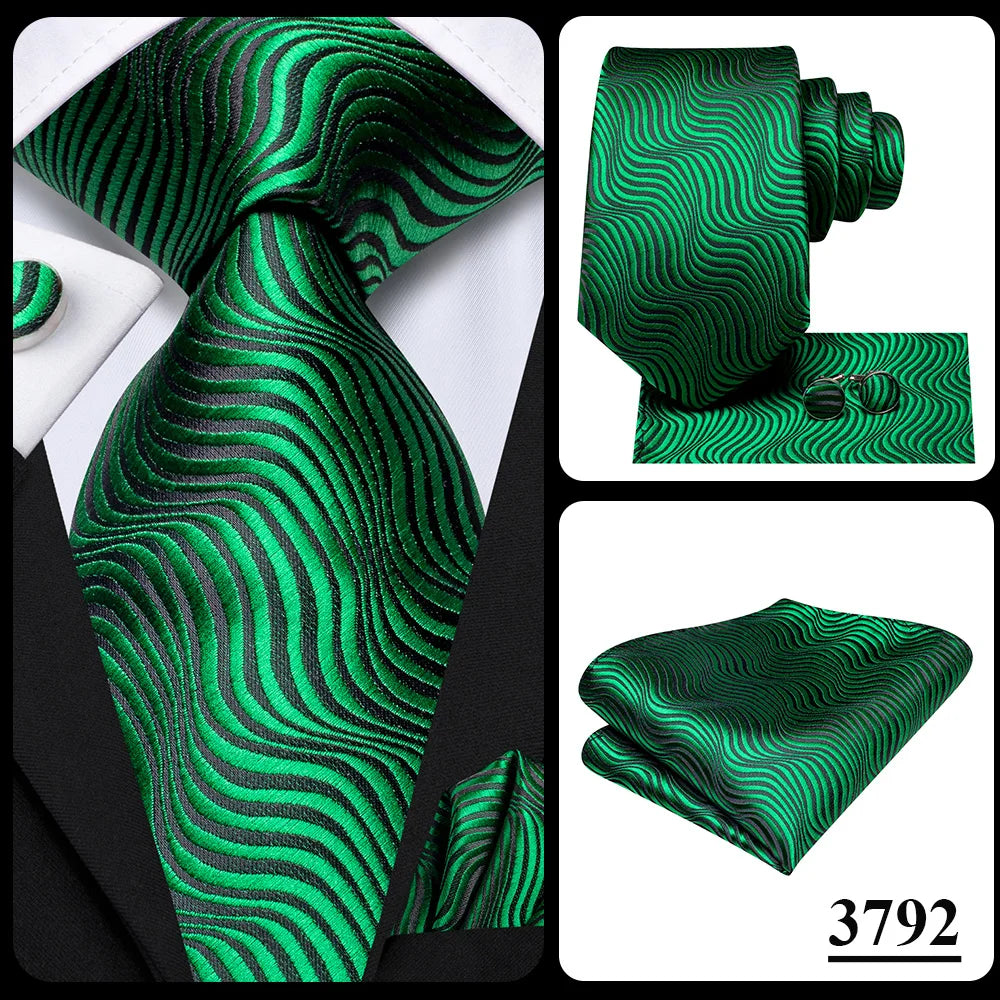Hi-Tie Teal Green Floral Mens Fashion Necktie Handkerchief Cufflinks for Tuxedo Accessory Classic Silk Luxury Tie for Man Gift