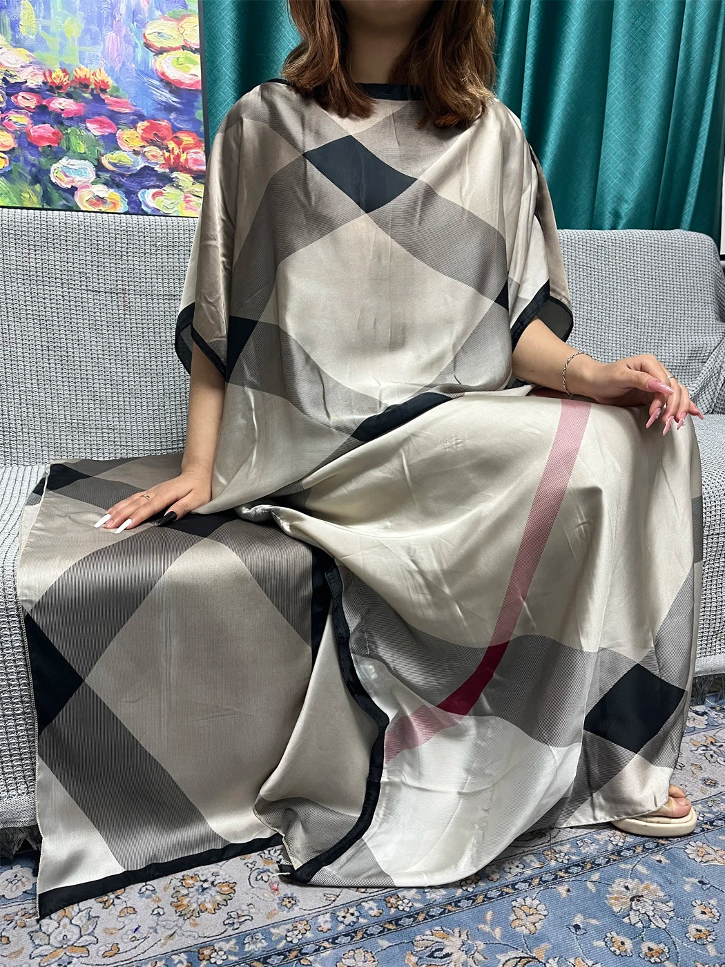Abayas For Women 2023 Printed Silk Soft Loose Femme Robe Muslim Summer Fashion Clothing African Islam Woman Dresses With Turban