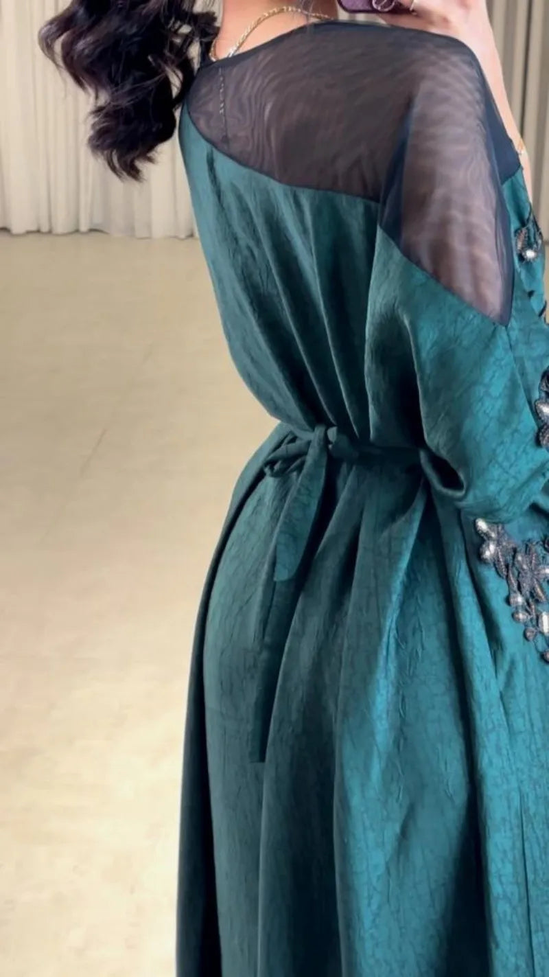 Abaya for Women Floral Lace Ethnic Moroccan Dress Muslim Dubai Attire Islamic Clothes Wedding Eid Ramadan Jalabiya