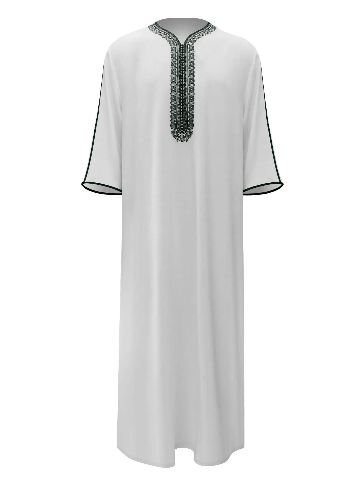 Ethnic Style Kandouras Thobe for Men Jabador Gandoura Side Pockets Embroidery Abaya Long Sleeve Muslim Kaftan Vintage White Robe