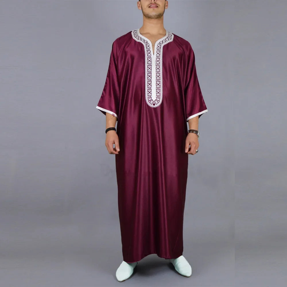 2026 Men's Muslim Thobe Middle East Jubba Thobe Long Sleeves Islamic Robe Men Muslim Dress Saudi Arabic Hooded Thobe Abaya Male