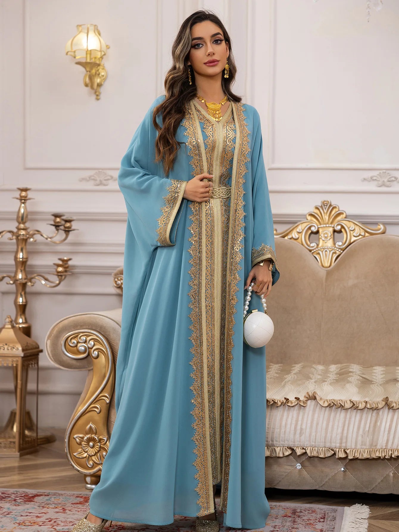 Eid Women Abaya Dress Muslim 2 Piece Set Cardigan with Inner Dress Lace-up Robe Caftan Robe Jalabiya Ramadan Morocco Kaftan 2025