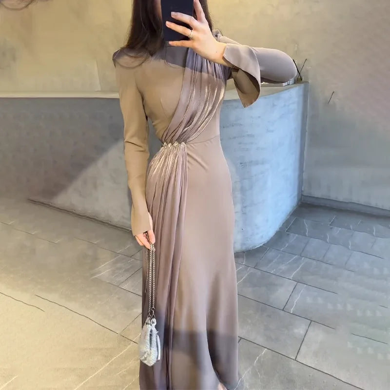 Muslim Long Dress Abaya Women Party Dresses Maxi Gown Jalabiya Folds Dubai Abayas Kaftan Islam 2025 Vestidos Ramadan Morocco
