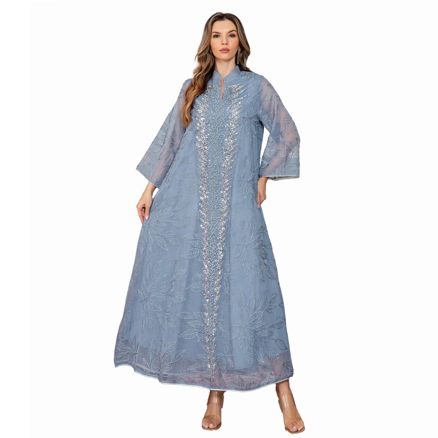 Women Dress Eid Muslim Abaya Party Dresses Sequins Ramadan Mesh Embroidery Jalabiya Dubai Abayas Kaftan Vestidos Arab Long Robe