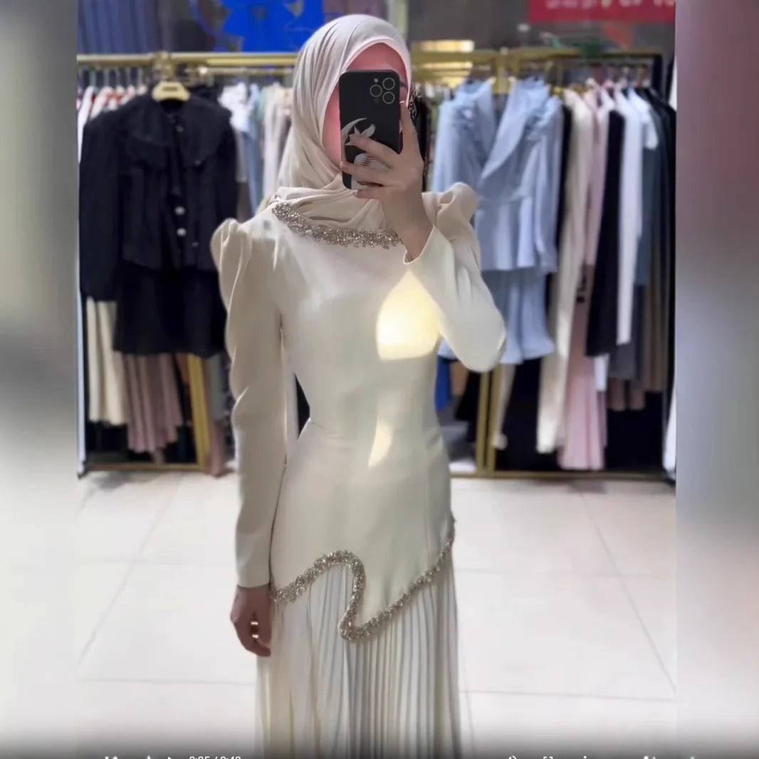 Abaya Pleated Dress Women Dubai Dresses Sequins Lace Up Islam Vestidos Long Robe Jalabiya Morocco Kaftan Eid Muslim Ramadan