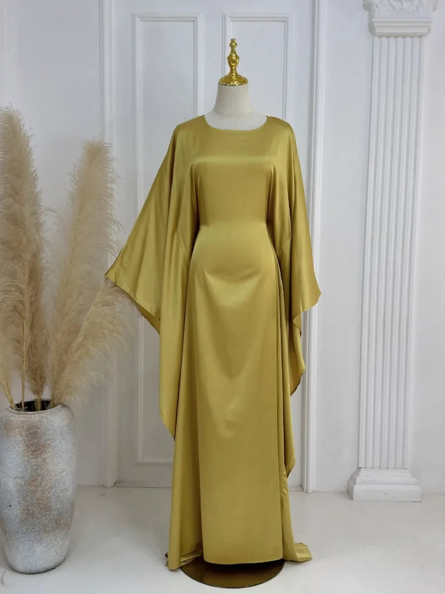 Eid Modest Bat Sleeve Muslim Party Dress for Women Ramadan Abaya Long Dress Kaftan Vestidos Largos Dubai Robe Jalabiya 2024