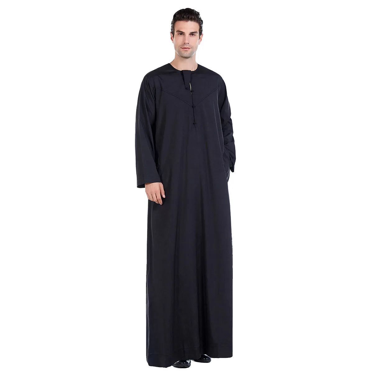 Men Abaya Solid Muslim Long Sleeve Button Dress Pakistan Islam Clothing Jubba Thobe Saudi Arabia Kleding Kaftan Oman Qamis Homme