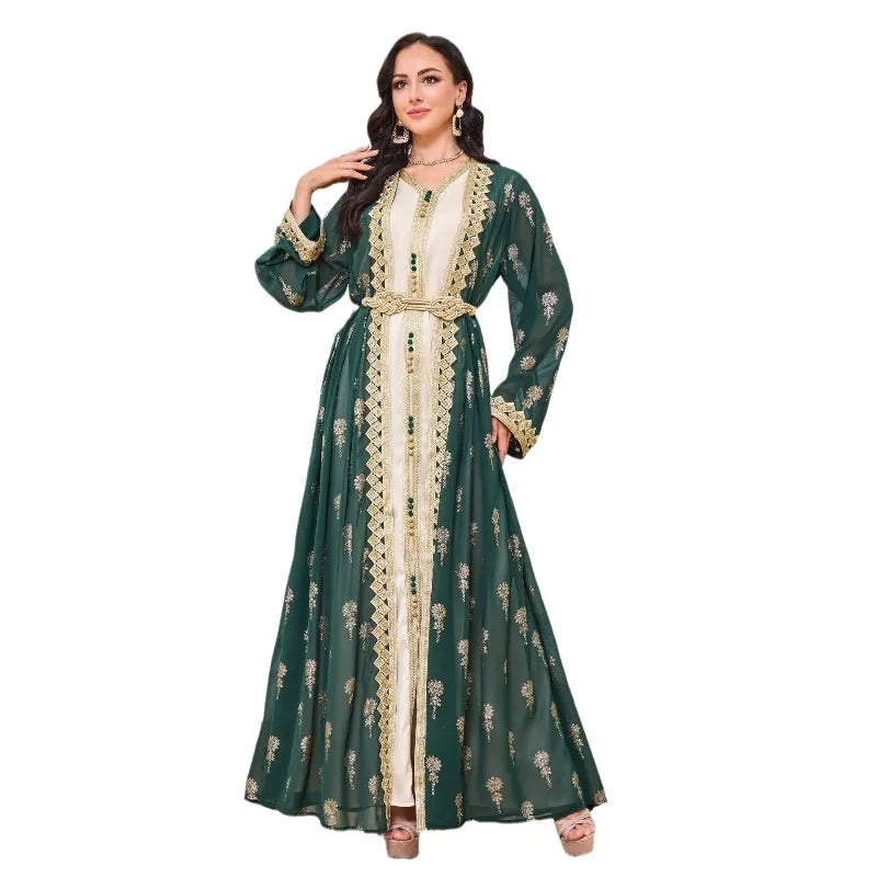 2026 New Women's Cardigan Vest Two-Piece Dress Middle Eastern Arabic Robe