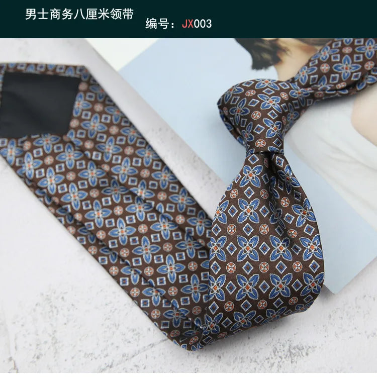 British Italian Style 8CM Formal Ties For Men Business Striped Floral White Brown Neckties Luxury Silk Neck Ties Wedding Cravat
