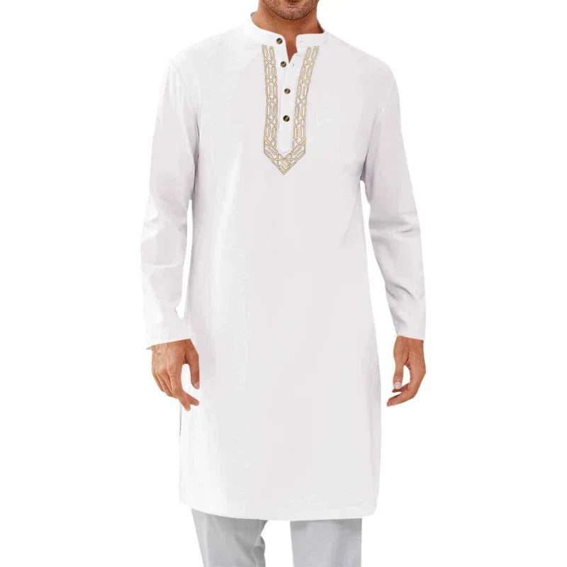 Elegant Arab Style Long Embroidered Muslim Robe for Men Traditional Islamic Clothing