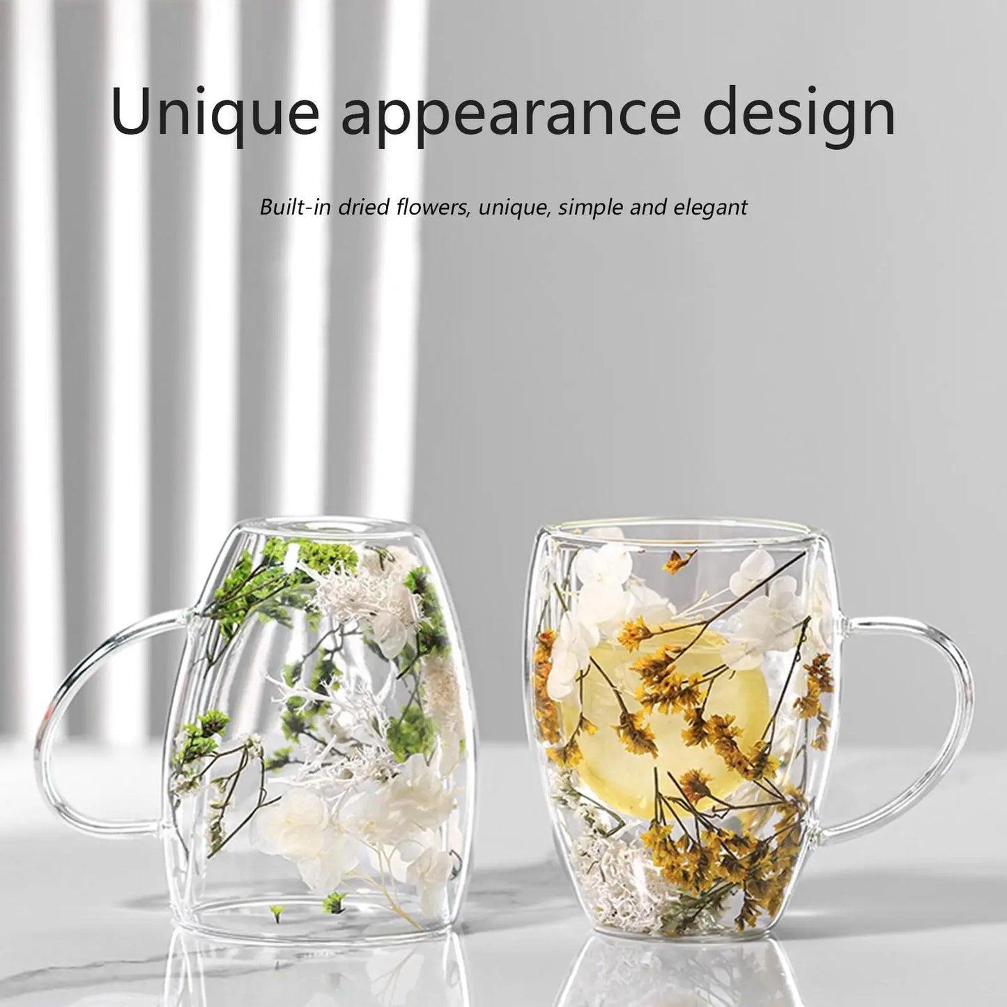 350ml Creative Double Wall Coffee Mug Dried Flower Filler Glass Cup  High Borosilicate Glass Cup Heat Resistant Tea Coffee Mug