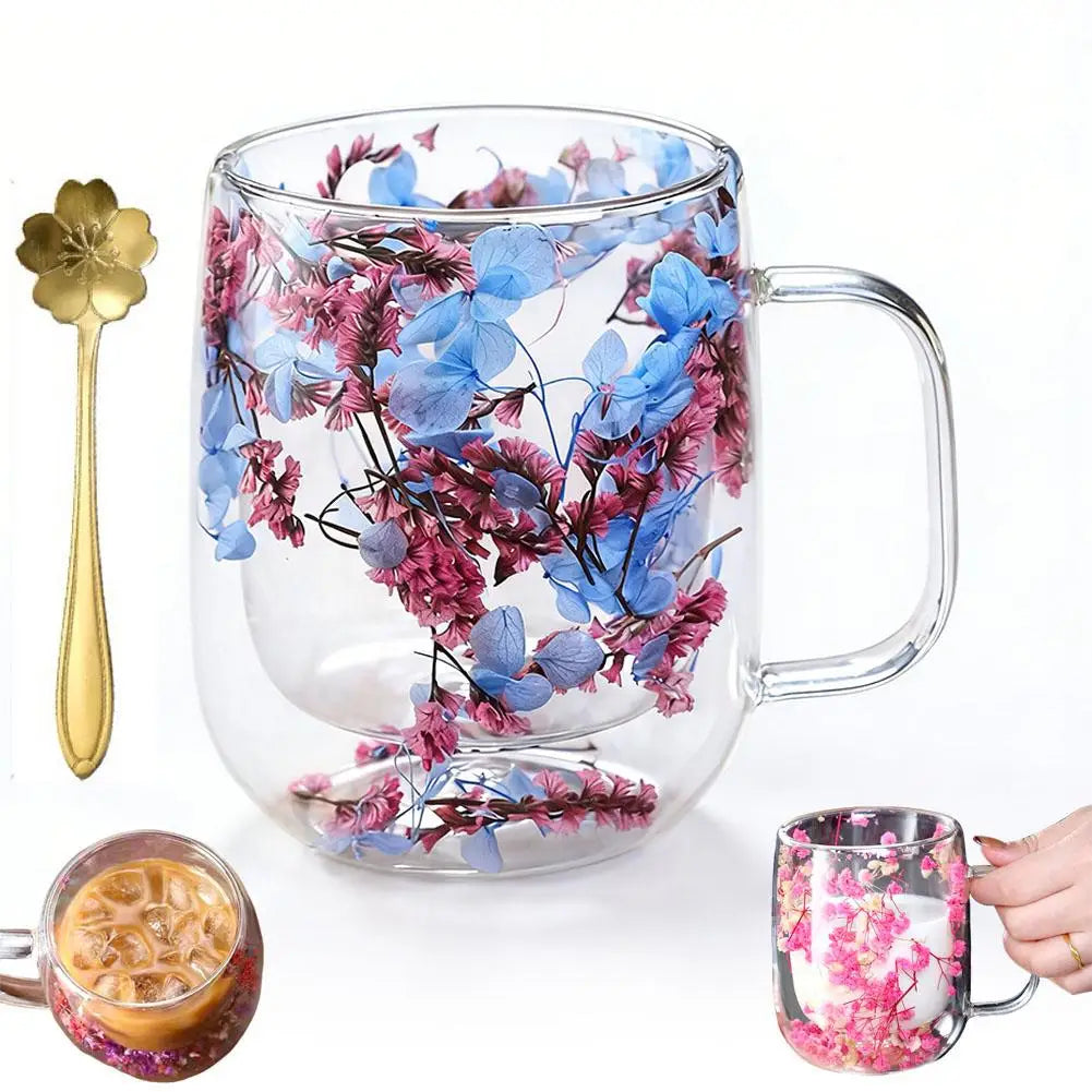 Double Walled Glass Mugs Double Wall Dried Flower Cup For Coffee Heat Resistant Dried Flower Double Wall Glass Mug For Cold