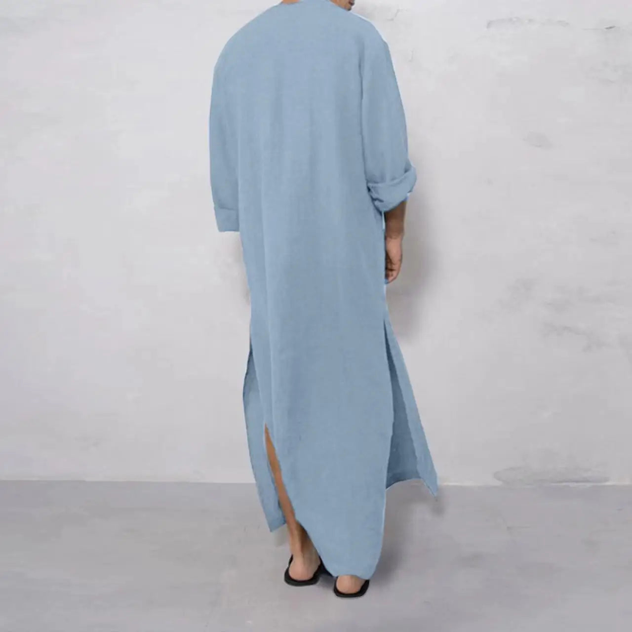 Jubba Thobe Islamic Arabic Kaftan Men Linen Cotton Solid Short Sleeve Hooded Robes Dubai Middle East Muslim Clothes Abaya Homme