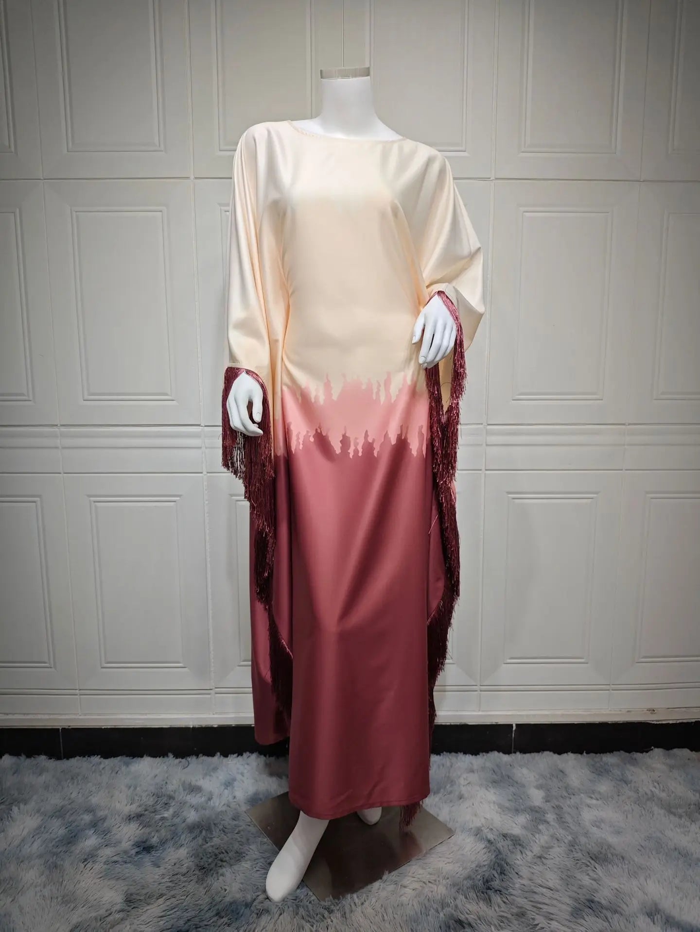 Modest Muslim Batwing Sleeve Gradient Color Tassel Kaftan Eid Al Adha Party Evening Dresses Moroccan Turkey Dubai Abaya Islam