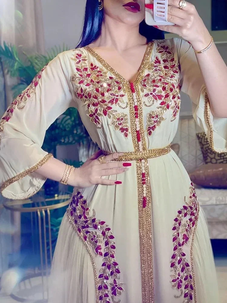 Luxury Eid Muslim Dress for Women Ramadan Arabic Abaya Islamic Evening Party Jalabiya Marocain Clothes Turkish Moroccan Kaftan